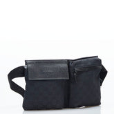 グッチ GGキャンバス ボディバッグ ウエストバッグ ショルダーバッグ 28566 ブラック キャンバス レザー レディース GUCCI 【中古】